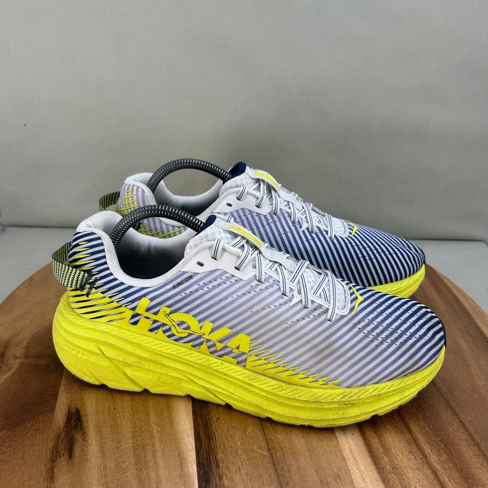 Hoka One One Rincon 2 Womens Running Shoes White Blue Yellow Cushioned Size 10